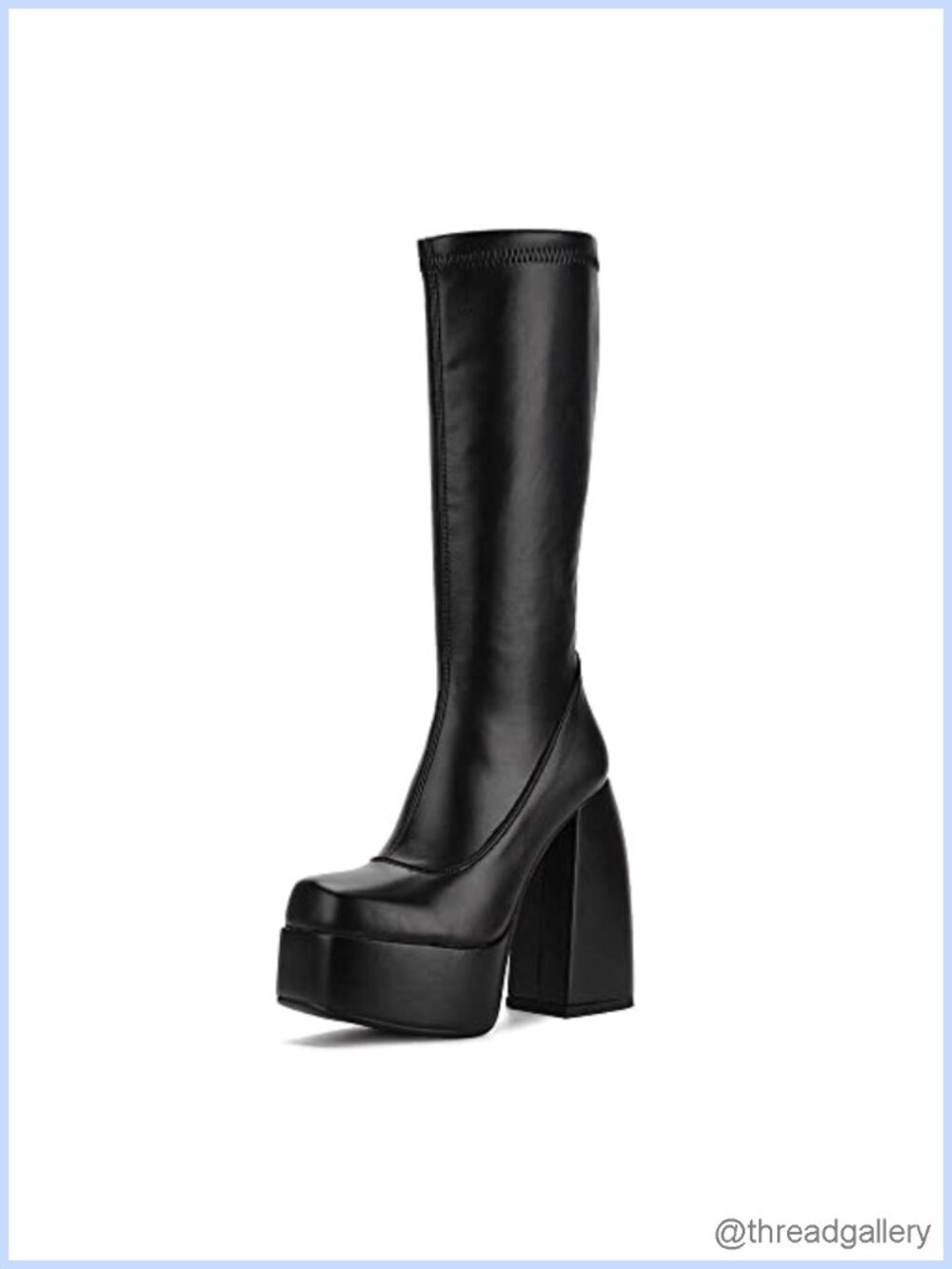 Womens Knee High Combat Boots High Heel Platform Square Toe Zipper Punk